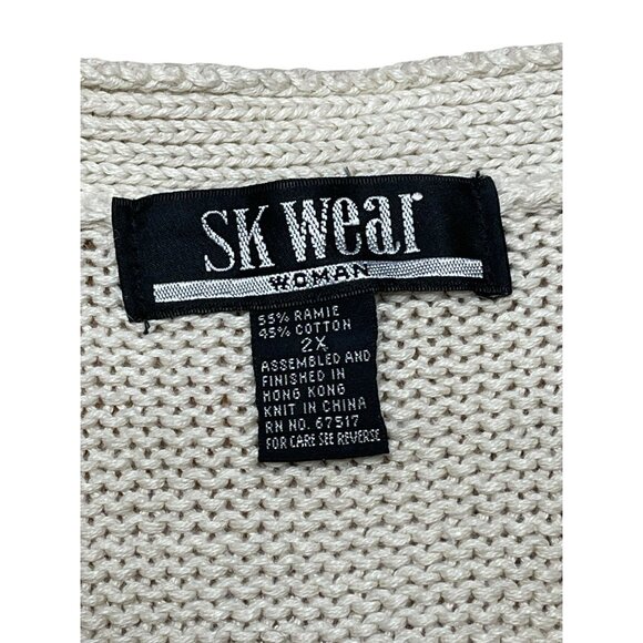Vintage SK Wear Floral Knit Cardigan Sweater 2X Beige With Zipper 55% Ramie 45% - Picture 6 of 14